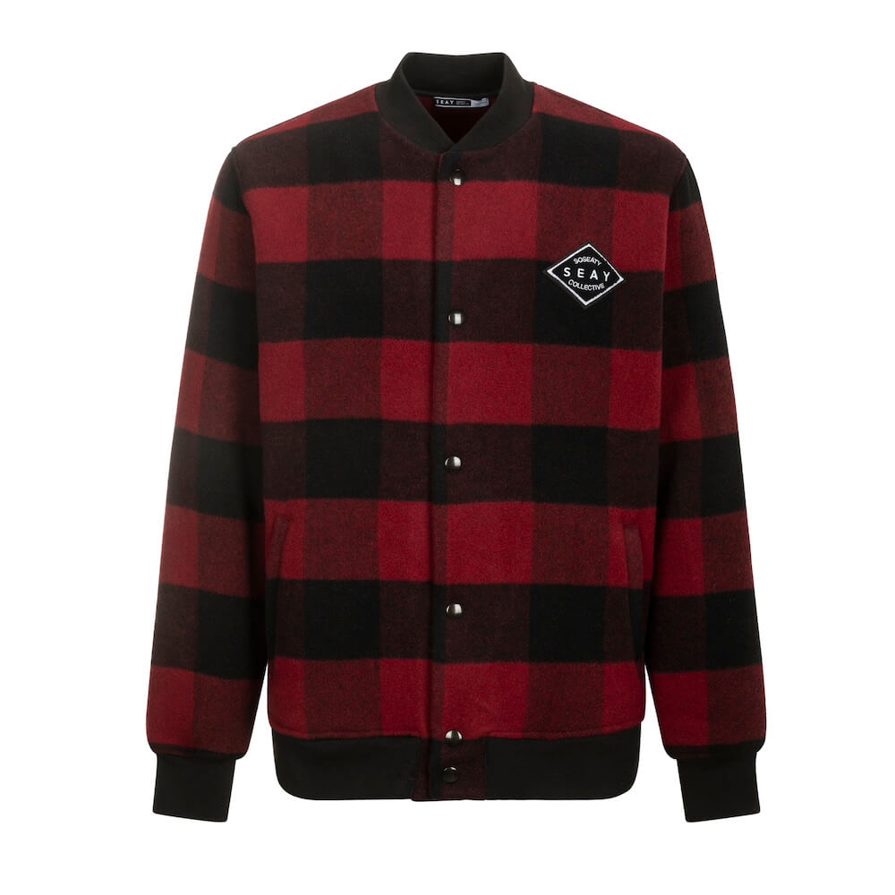 Seay / Giacca Varsity Quadri Rosso Nero Vendita Economica