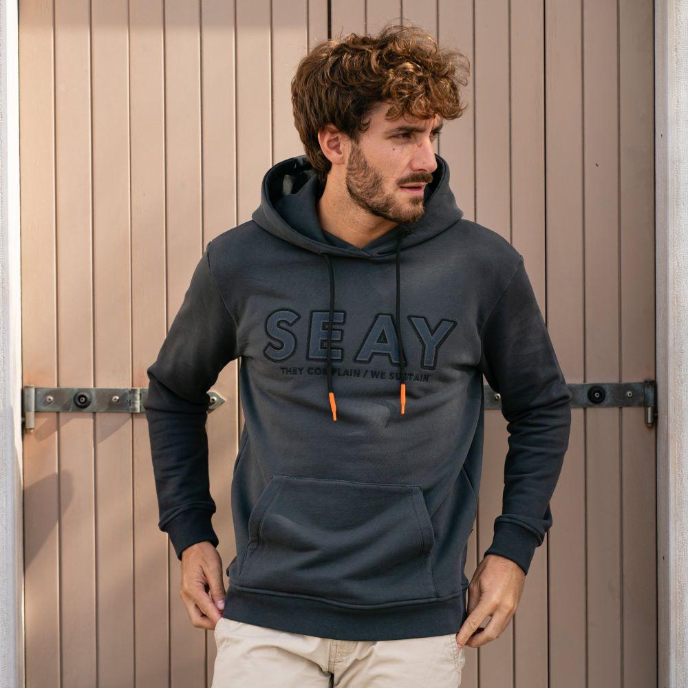 Seay / Felpa con Cappuccio Nera Delavé In Saldo
