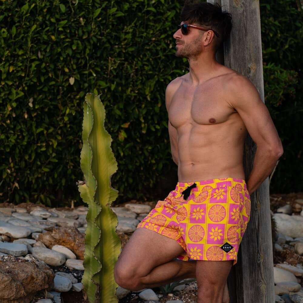 Seay / Costume da Bagno Corto Rosa Giallo Symbols Outlet