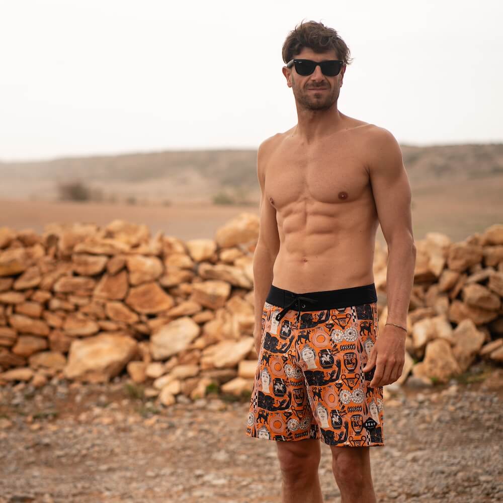 Seay / Boardshort Arancione Stampa Etrusca by Hazkj Offerte