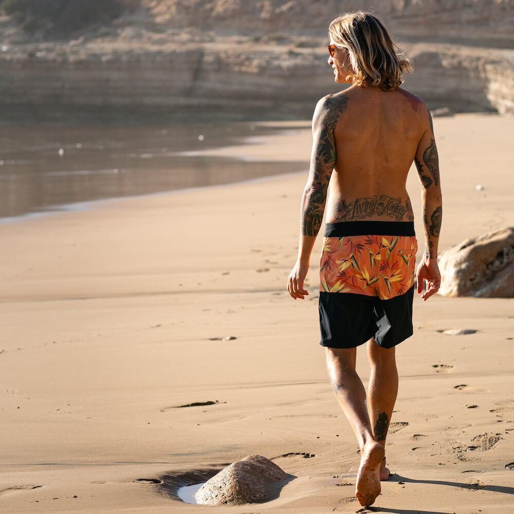 Seay / Boardshort Nero Arancione Bird of Paradise Vendita Calda