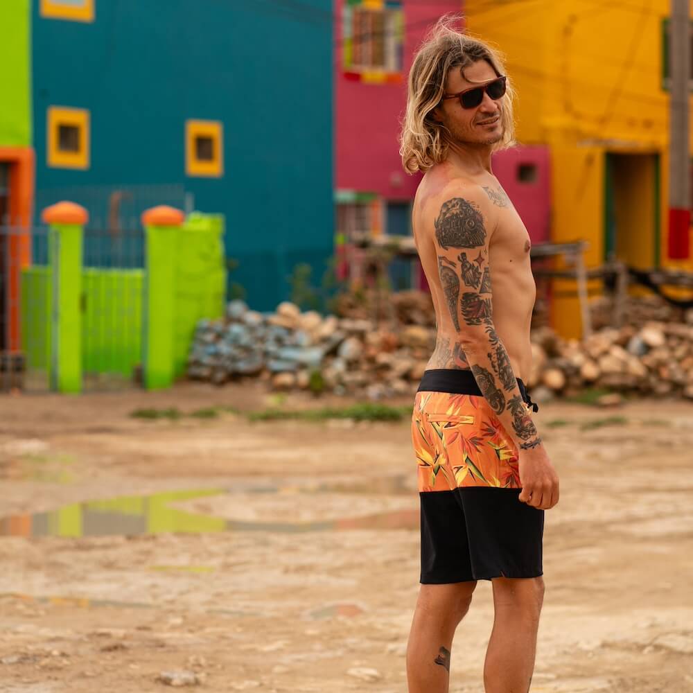 Seay / Boardshort Nero Arancione Bird of Paradise Vendita Calda