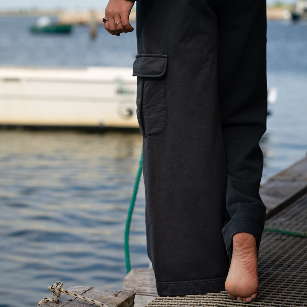 Seay / Pantalone Lungo Cargo in Felpa Nero Lizard Saldi Di Fabbrica