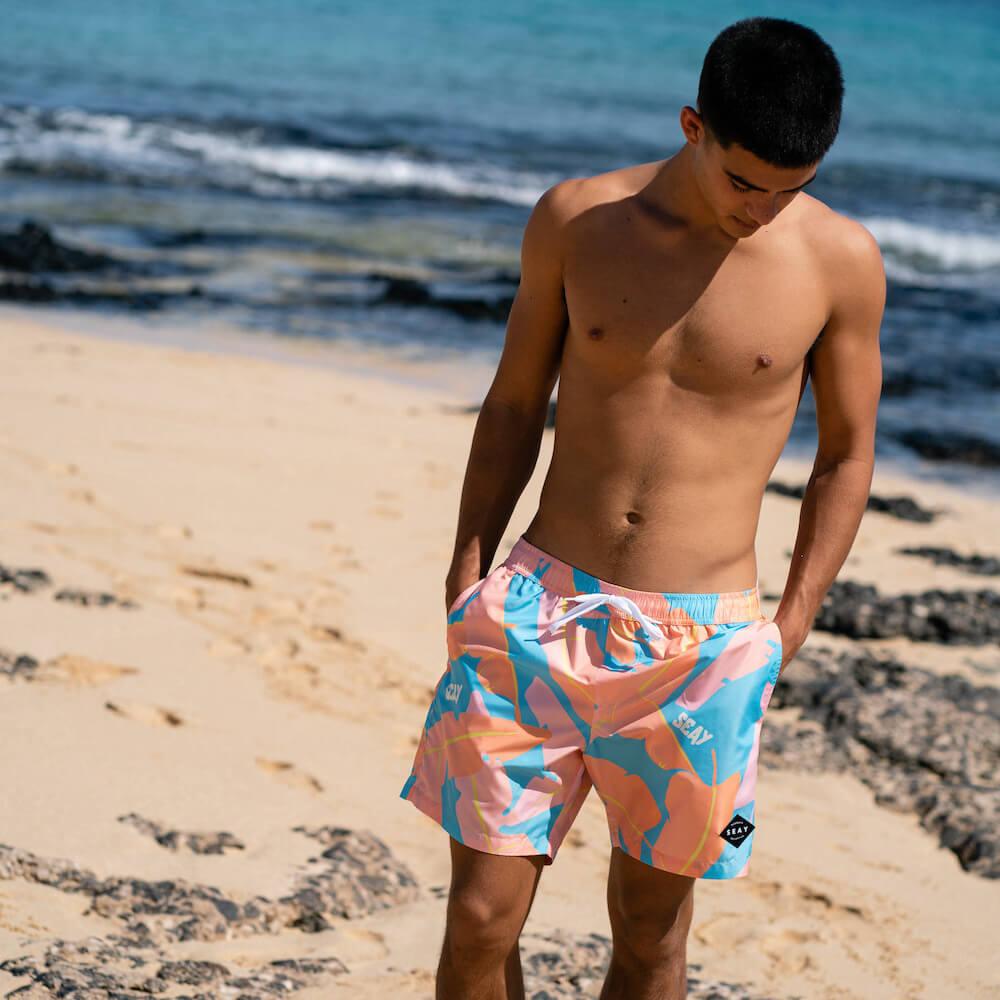 Seay / Swim Boxer Medio Rosa Blu Foglie Banano Promozione