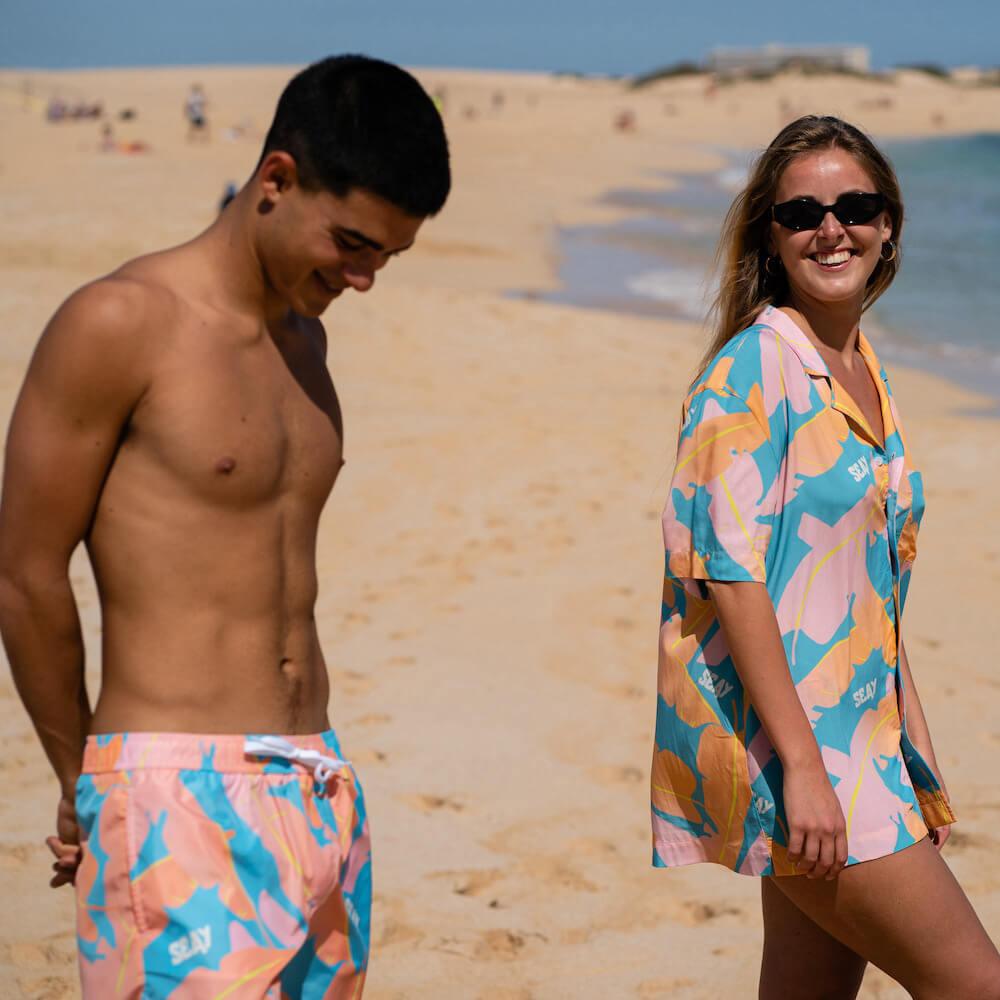 Seay / Swim Boxer Medio Rosa Blu Foglie Banano Promozione