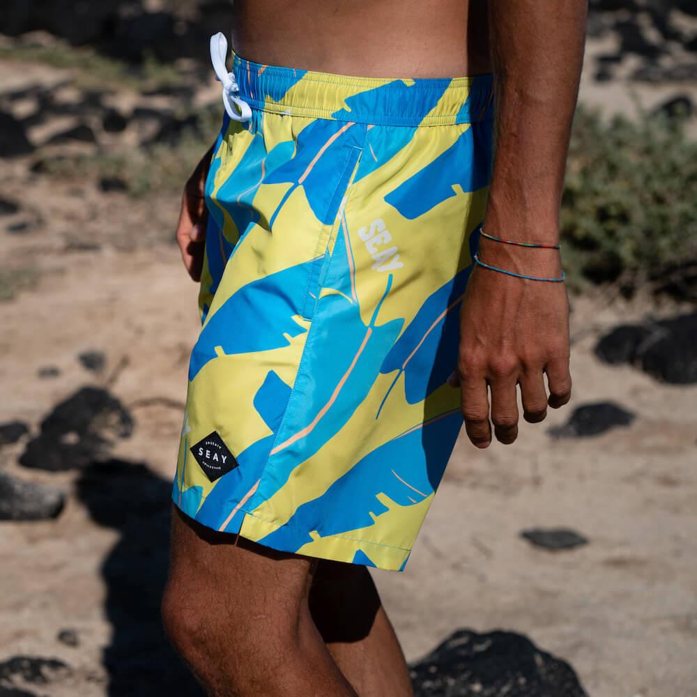 Seay / Swim Boxer Medio Giallo Blu Foglie Banano Spedizione Gratuita