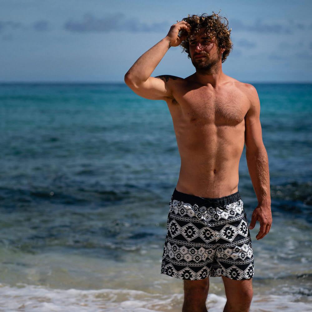 Seay / Swim Boxer Medio Bianco Nero Stampa Nativa Qualità Garantita