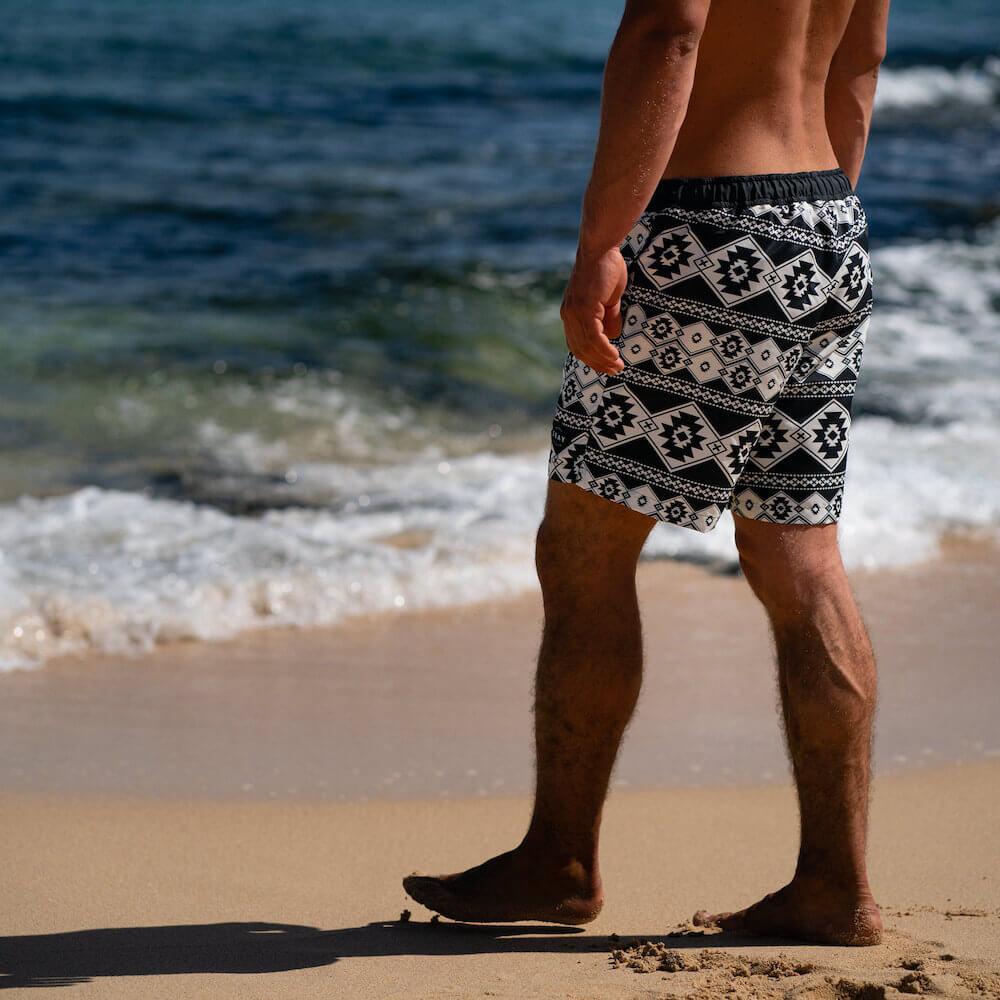 Seay / Swim Boxer Medio Bianco Nero Stampa Nativa Qualità Garantita