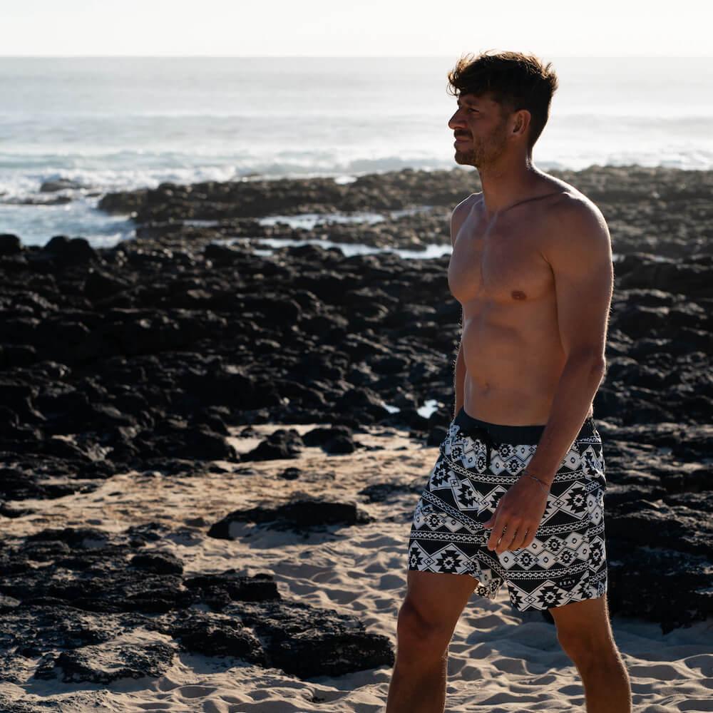 Seay / Swim Boxer Medio Bianco Nero Stampa Nativa Qualità Garantita