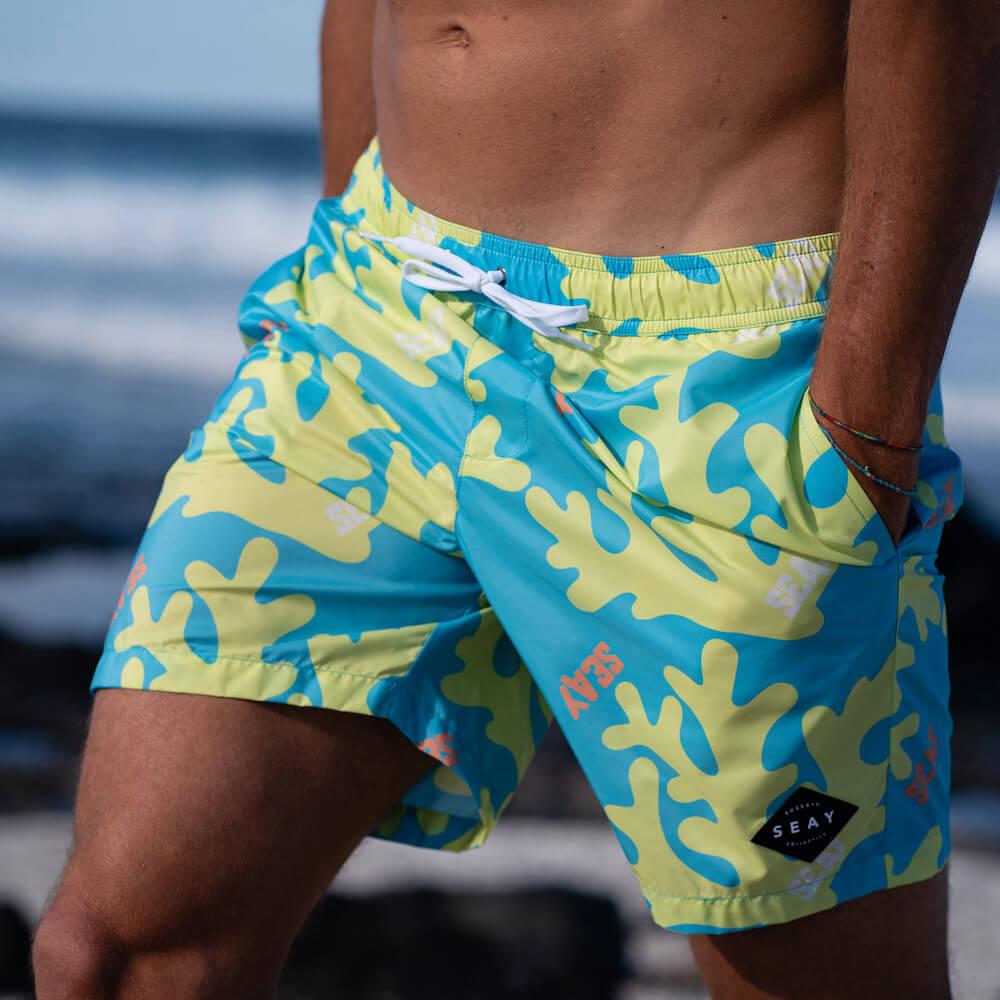 Seay / Swim Boxer Medio Giallo Blu Corallo Affare Del Giorno