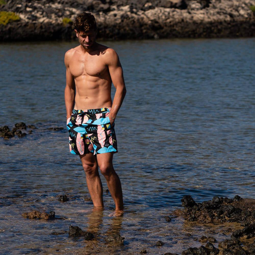 Seay / Swim Boxer Medio Nero Stampa Macro 80s Sottocosto