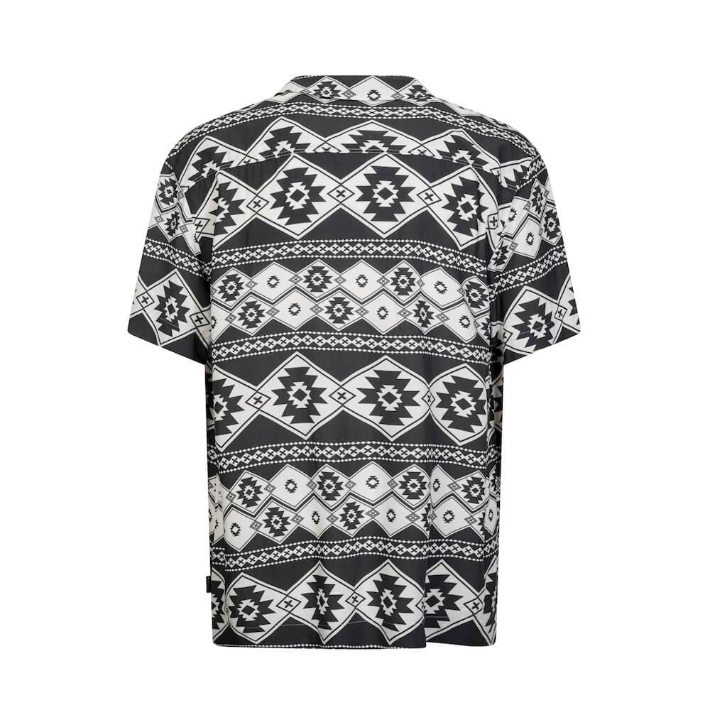 Seay / Camicia Hawaiana Bianco Nera Stampa Nativa Moda