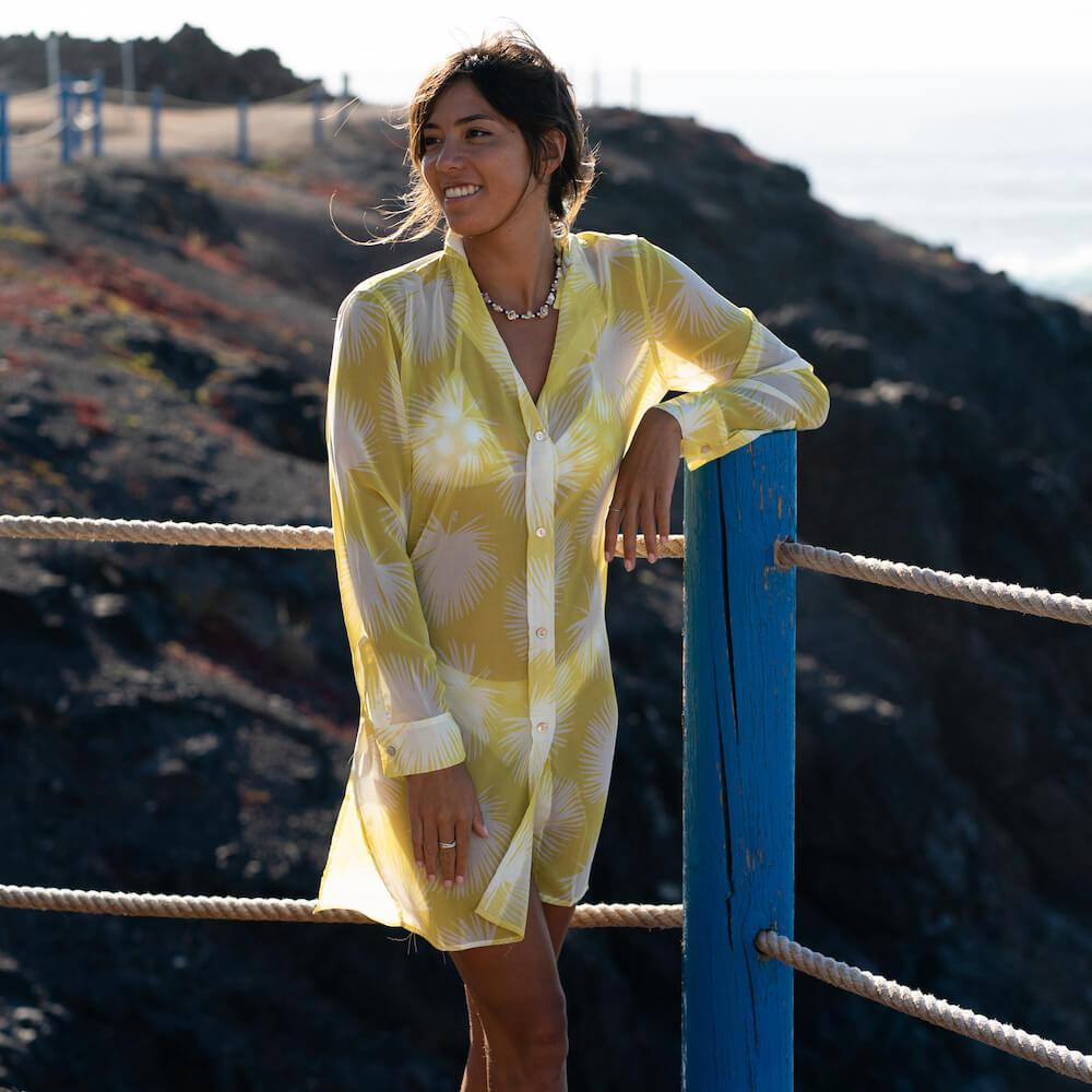 Seay / Maxi Camicia Gialla Soffioni 2025