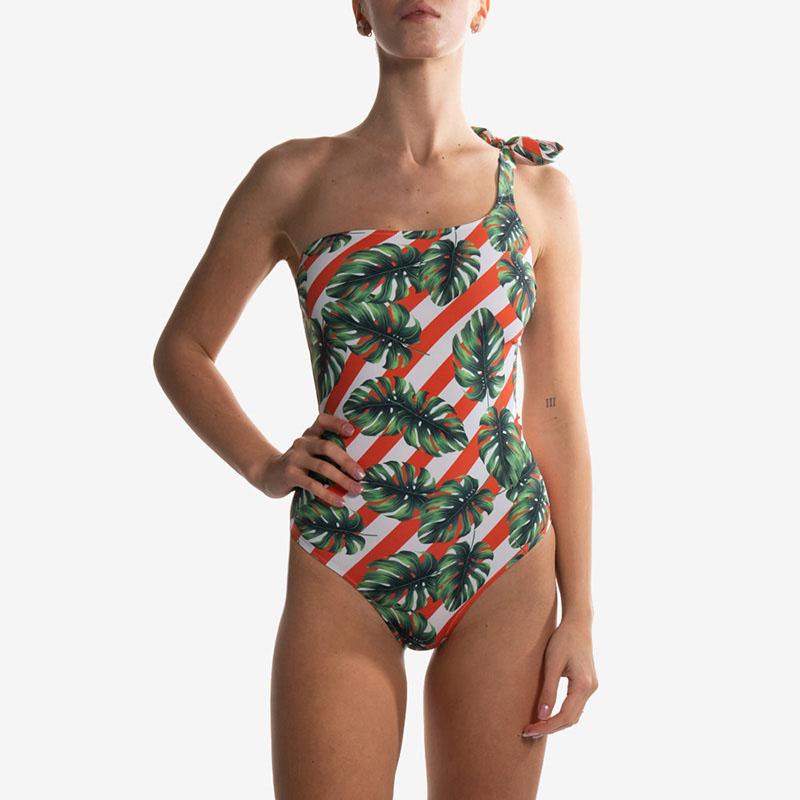 Seay Costume Intero Monospalla Monstera & Stripes