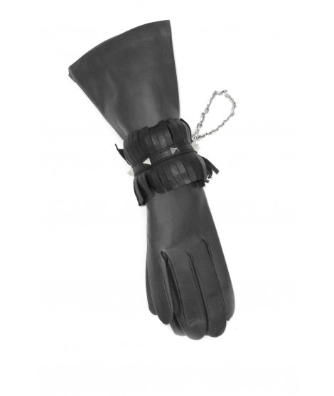 Sermoneta Gloves Bracciale in Nappa con frange e borchie piramidali Nero/borchia oro Sottocosto