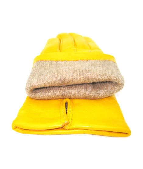 Sermoneta Gloves Guanto in Capretto 2bt con 3 cordoni fod. cashmere Giallo Convenienza