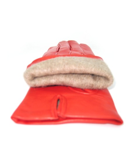 Sermoneta Gloves Guanto in Capretto 2bt con 3 cordoni fod. cashmere Rosso Presa