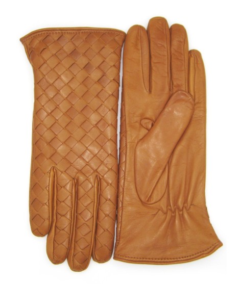 Sermoneta Gloves Guanto in Nappa Intrecciato fodera cashmere Tan Vendita Calda