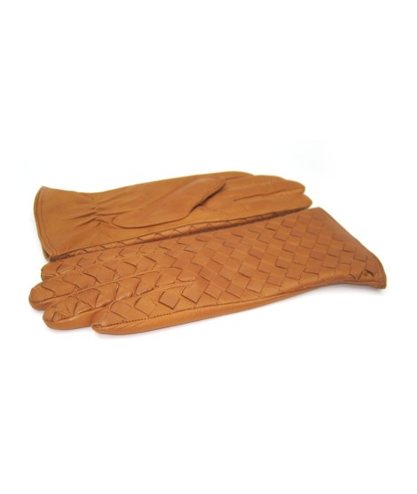 Sermoneta Gloves Guanto in Nappa Intrecciato fodera cashmere Tan Vendita Calda