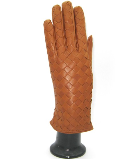 Sermoneta Gloves Guanto in Nappa Intrecciato fodera cashmere Tan Vendita Calda
