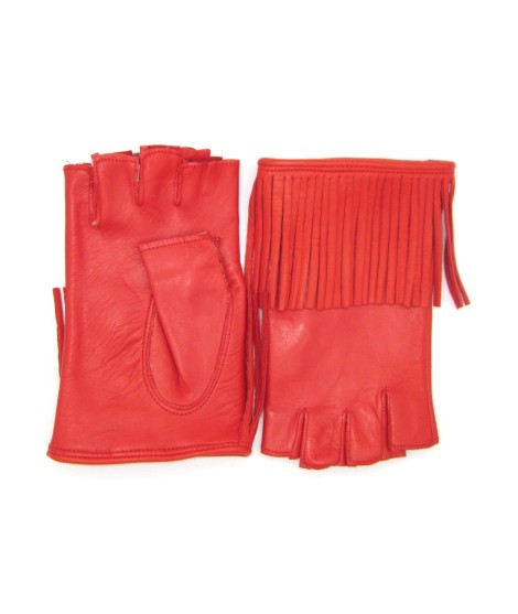 Sermoneta Gloves Guanto in Nappa 1/2 dita con Frange foderato seta Rosso Saldi Di Fabbrica