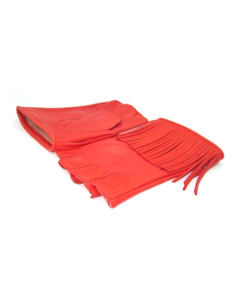 Sermoneta Gloves Guanto in Nappa 1/2 dita con Frange foderato seta Rosso Saldi Di Fabbrica