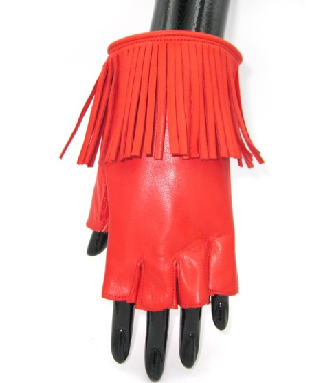Sermoneta Gloves Guanto in Nappa 1/2 dita con Frange foderato seta Rosso Saldi Di Fabbrica