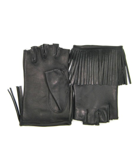Sermoneta Gloves Guanto in Nappa 1/2 dita con Frange foderato seta Nero I Più Venduti