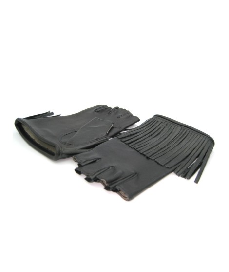 Sermoneta Gloves Guanto in Nappa 1/2 dita con Frange foderato seta Nero I Più Venduti