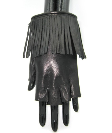 Sermoneta Gloves Guanto in Nappa 1/2 dita con Frange foderato seta Nero I Più Venduti