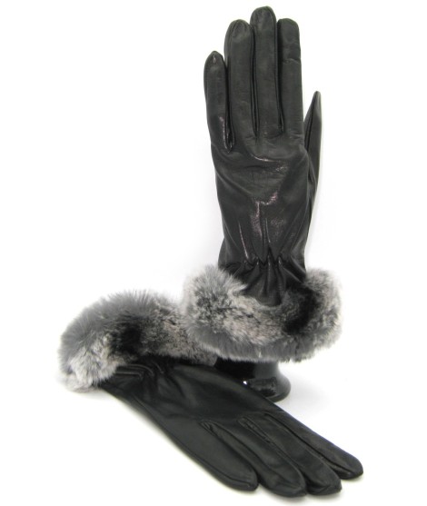 Sermoneta Gloves Guanto in Nappa con bordo Rex foderato cashmere Nero Negozio