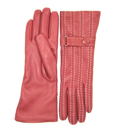 Sermoneta Gloves Guanto in Nappa 4bt con Impunture e Cinturino Rosso scuro/Panna In Saldo