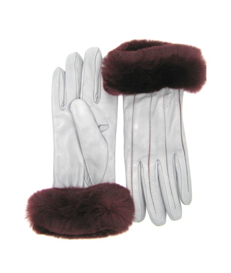 Sermoneta Gloves Guanto Nappa con intarsi a contrasto e bordo Rex Grigio Perla/Bordeaux Nuova