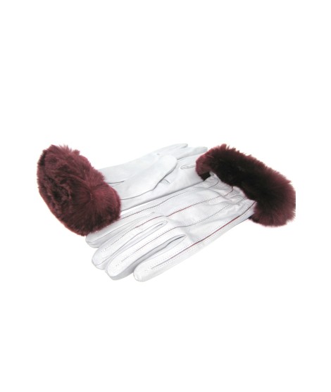 Sermoneta Gloves Guanto Nappa con intarsi a contrasto e bordo Rex Grigio Perla/Bordeaux Nuova