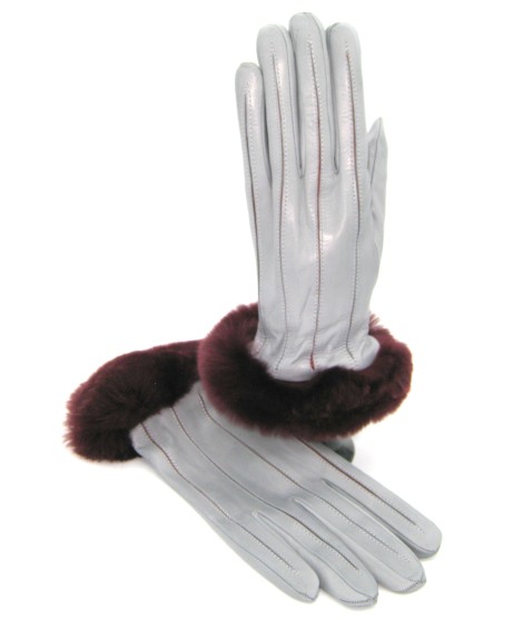 Sermoneta Gloves Guanto Nappa con intarsi a contrasto e bordo Rex Grigio Perla/Bordeaux Nuova