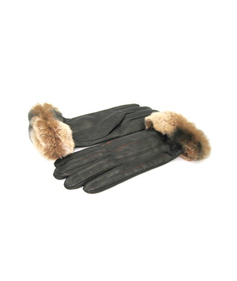 Sermoneta Gloves Guanto Nappa con intarsi a contrasto e bordo Rex Nero/Cognac Moda
