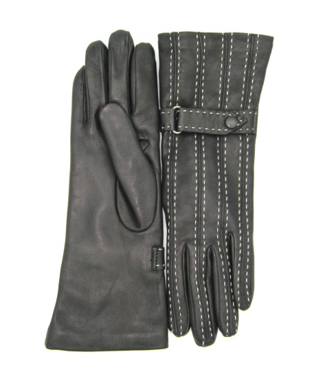 Sermoneta Gloves Guanto in Nappa 4bt con Impunture e Cinturino Nero/Ecru 2025