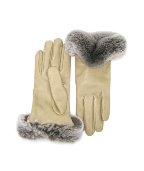 Sermoneta Gloves Guanto in Nappa 2bt con bordo Rex fodera cashmere Toupe Italy