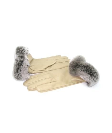Sermoneta Gloves Guanto in Nappa 2bt con bordo Rex fodera cashmere Toupe Italy