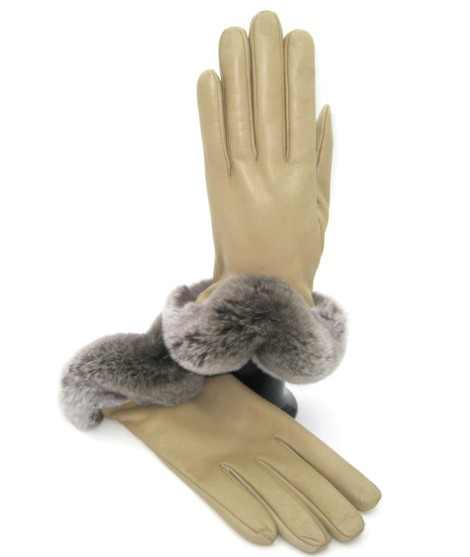 Sermoneta Gloves Guanto in Nappa 2bt con bordo Rex fodera cashmere Toupe Italy