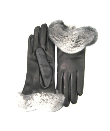 Sermoneta Gloves Guanto in Nappa 2bt con bordo Rex fodera cashmere Nero Italia