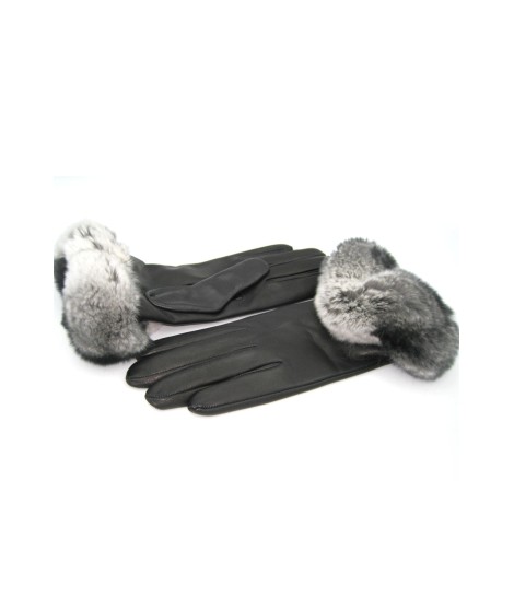 Sermoneta Gloves Guanto in Nappa 2bt con bordo Rex fodera cashmere Nero Italia