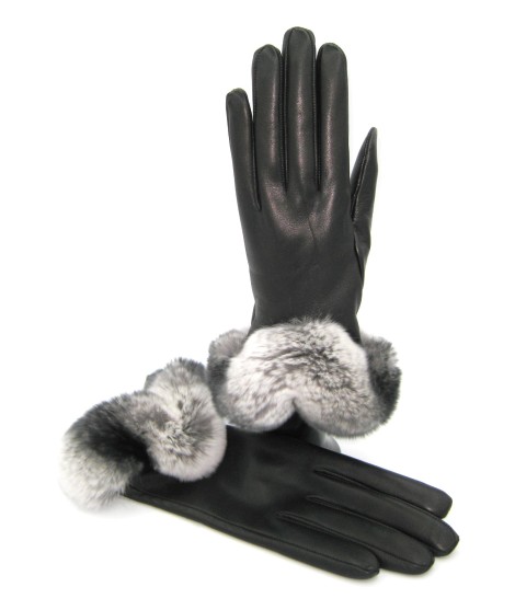 Sermoneta Gloves Guanto in Nappa 2bt con bordo Rex fodera cashmere Nero Italia