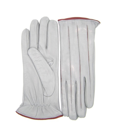 Sermoneta Gloves Guanto in Nappa con intarsi a contrasto Grigio Perla/Bordeaux In Linea
