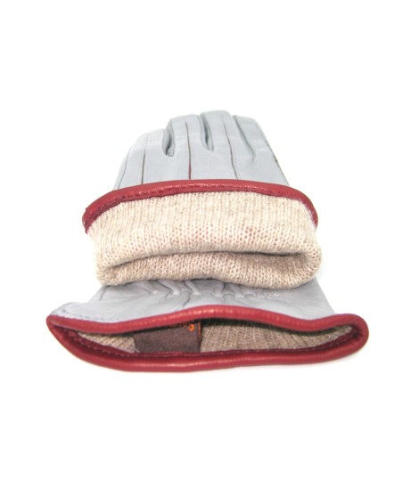 Sermoneta Gloves Guanto in Nappa con intarsi a contrasto Grigio Perla/Bordeaux In Linea