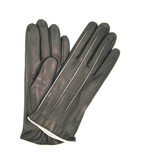 Sermoneta Gloves Guanto in Nappa con intarsi a contrasto Nero/Panna