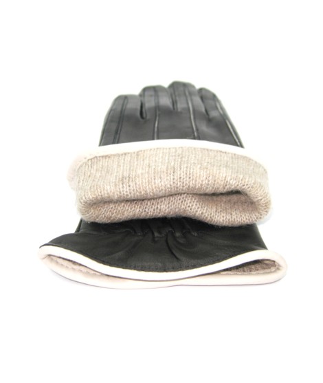 Sermoneta Gloves Guanto in Nappa con intarsi a contrasto Nero/Panna Nuovo