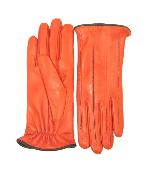 Sermoneta Gloves Guanto in Nappa con intarsi a contrasto Arancio/Moro Qualità