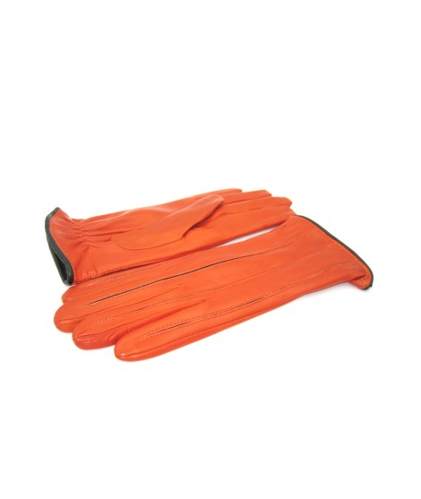 Sermoneta Gloves Guanto in Nappa con intarsi a contrasto Arancio/Moro Qualità