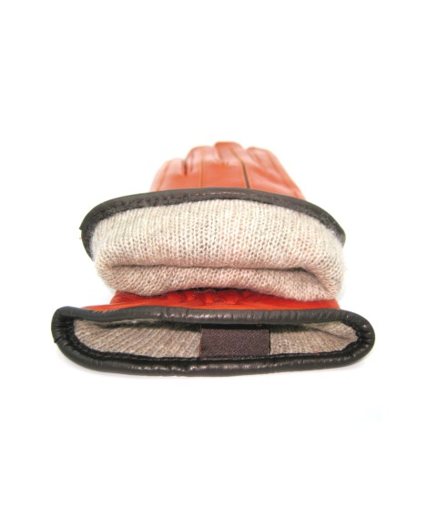 Sermoneta Gloves Guanto in Nappa con intarsi a contrasto Arancio/Moro Qualità